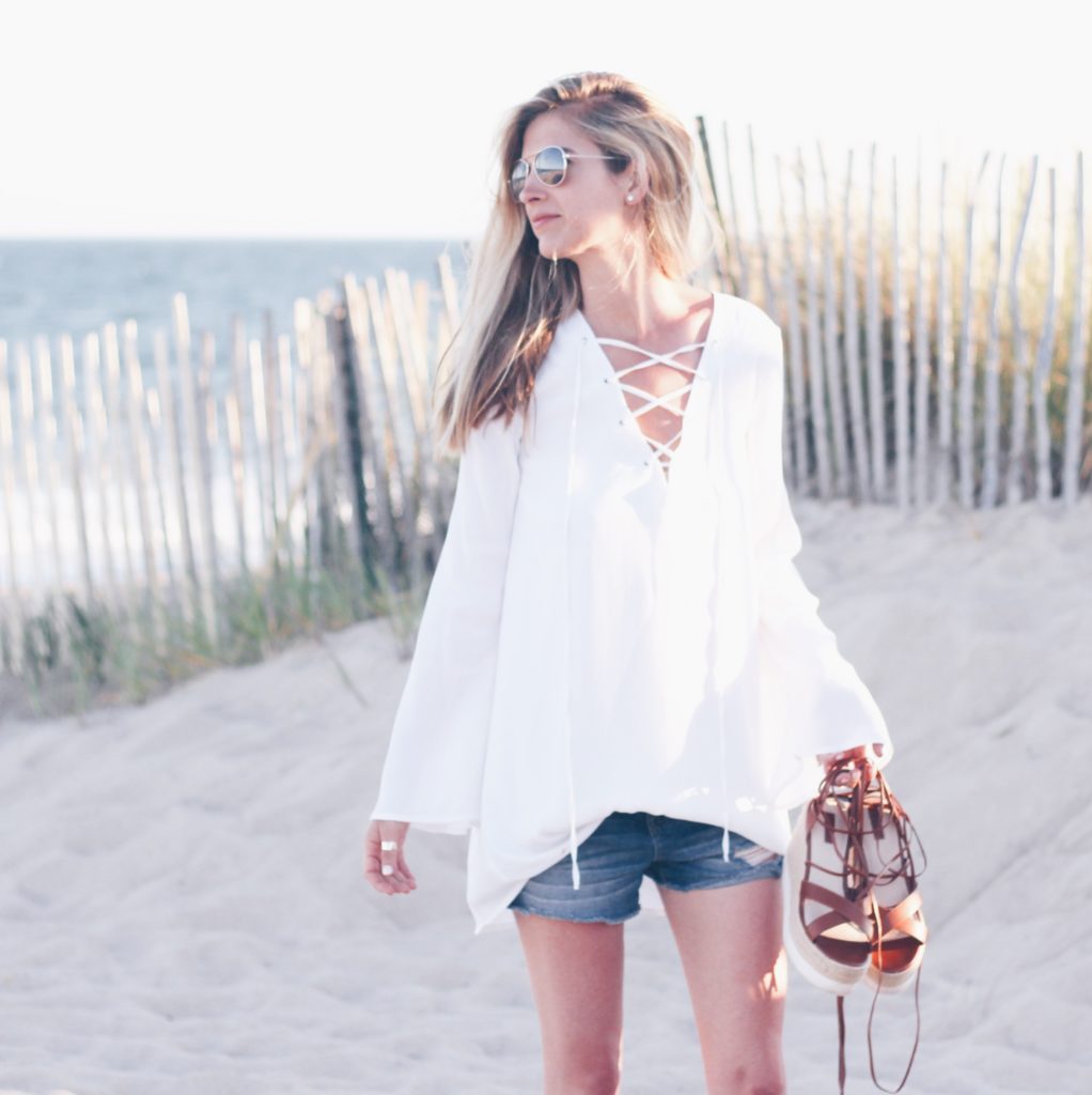 white lace up dress worn as shirt