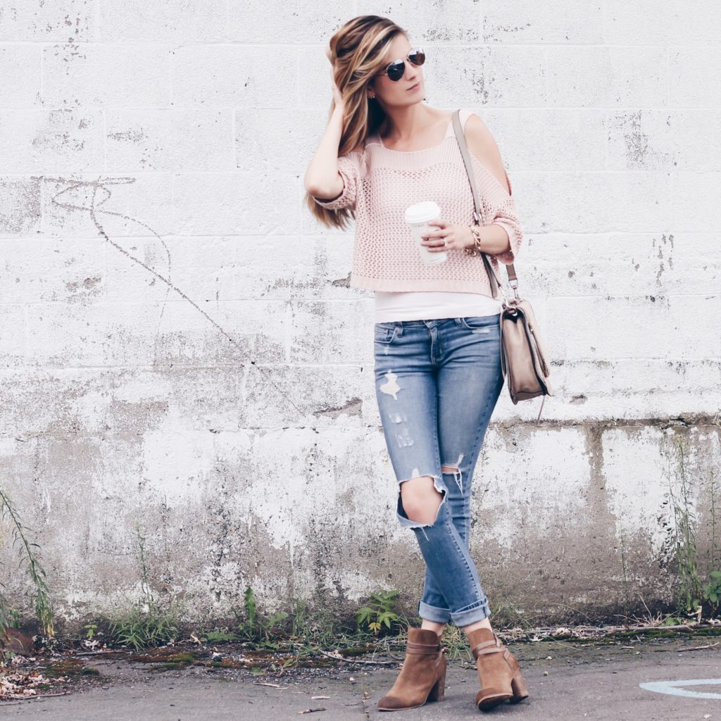 $20 cropped sweater with denim and booties