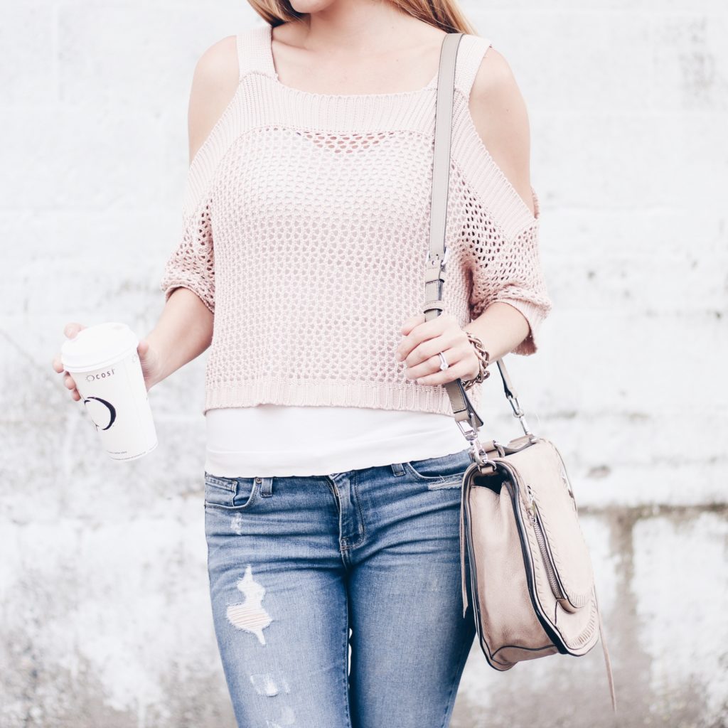 $20 open knit blush sweater