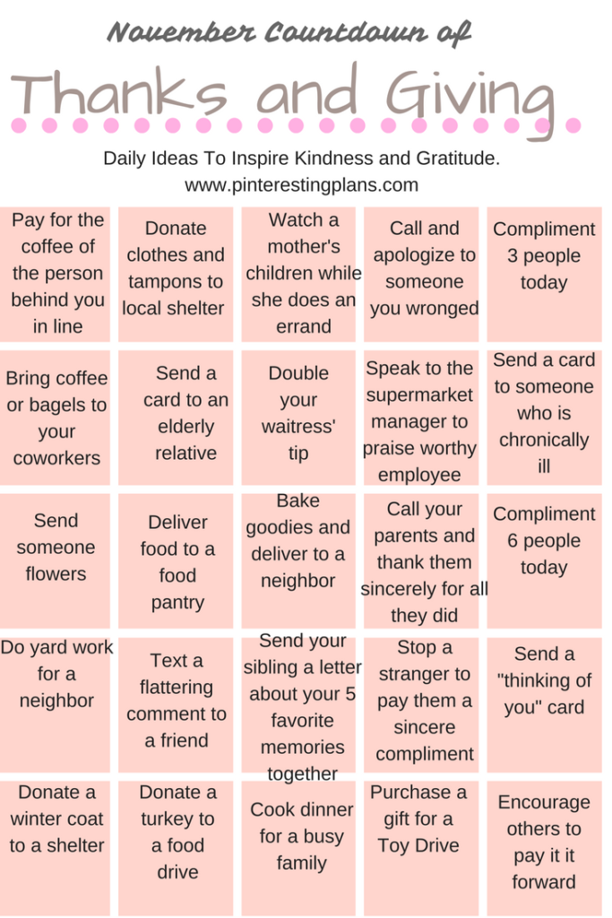 thanks and giving november gratitude challenge: ideas to inspire kindness and gratitude as we countdown to thanksgiving