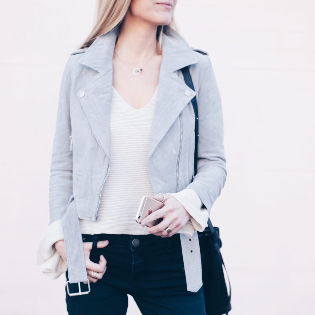 gray suede moto jacket under $200