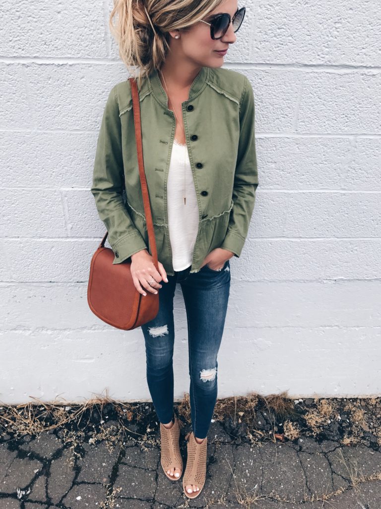 Connecticut life and style blogger, Pinteresting Plans shares the Nordstrom Anniversary Sale outerwear favorites with a peplum utility jacket feature. 