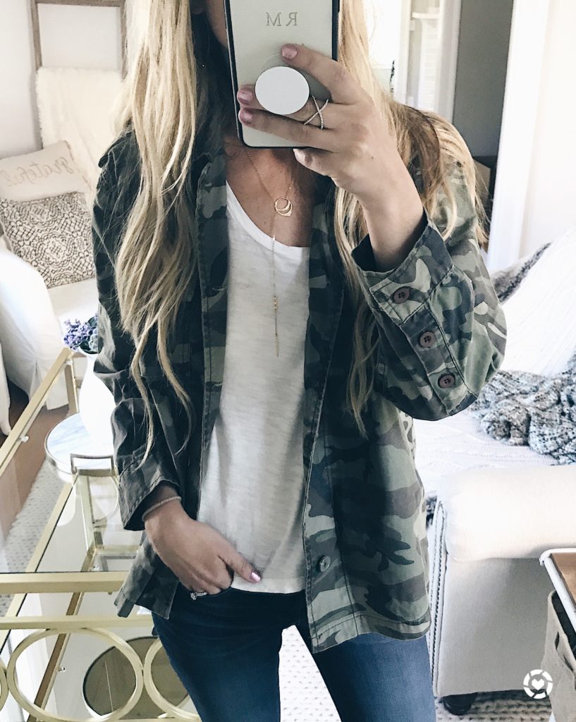 nordstrom anniversary sale tops - camo shirt jacket and basic white tank on pinterestingplans