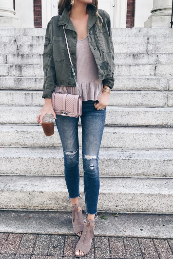  Fall capsule wardrobe - cropped military jacket and peplum camisole on pinterestingplans