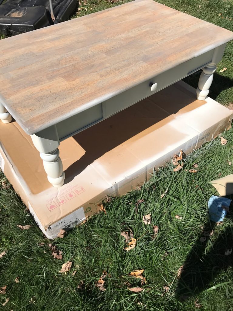 farmhouse coffee table makeover - painting done, need to add the wood planks