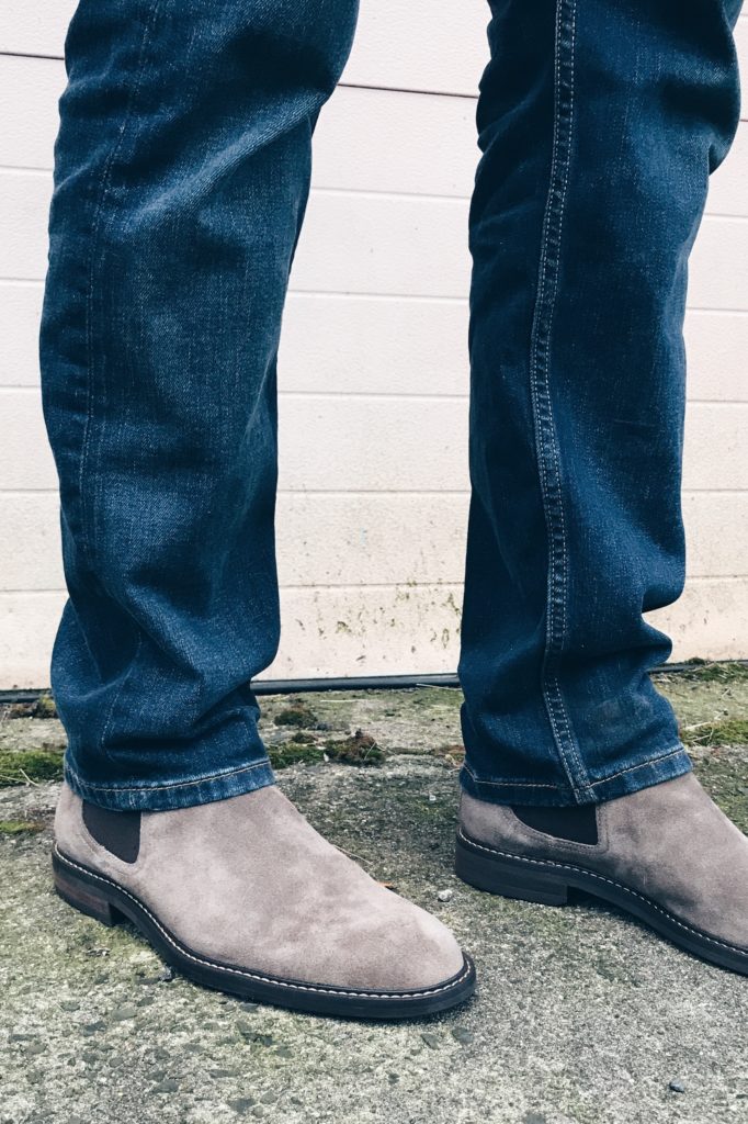 suede men's fall fashion boots on recovered heroin addict Chris Moore