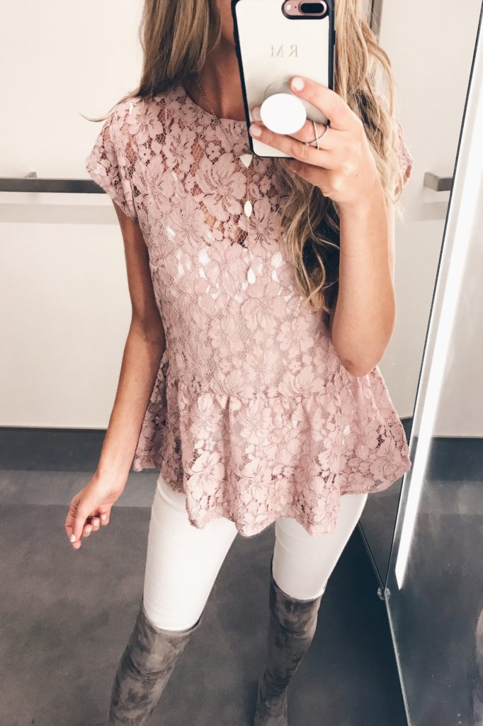 loft sale dressing room selfies - pink lace peplum top