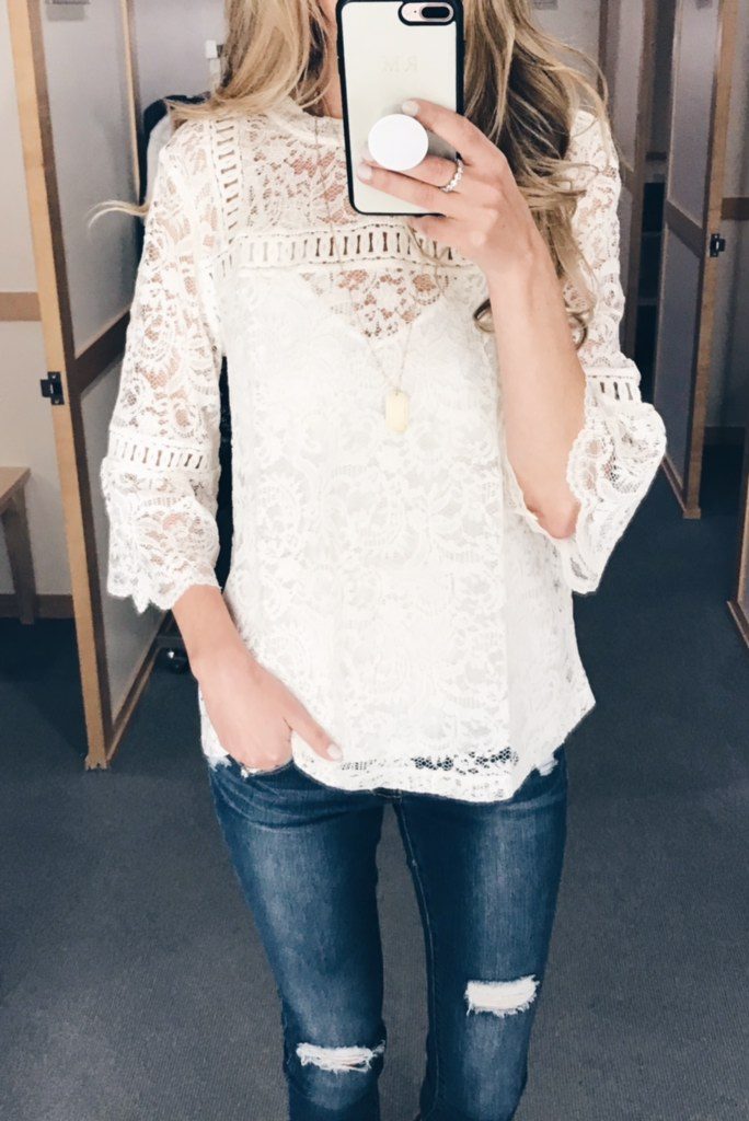 bell sleeve mock neck lace top ON SALE