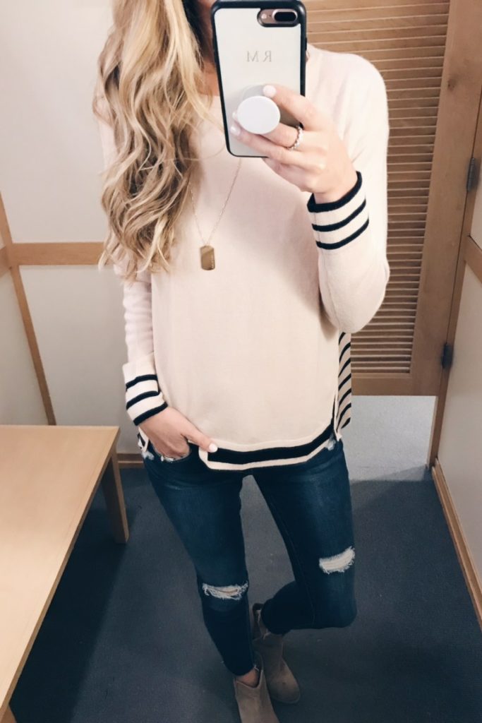 mixed media blush pink sweater on sale