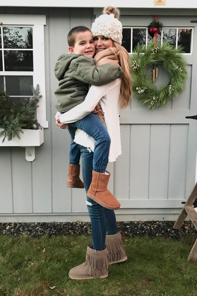 best boy names 2017 and mom and son wearing koolaburra boots decorating for christmas