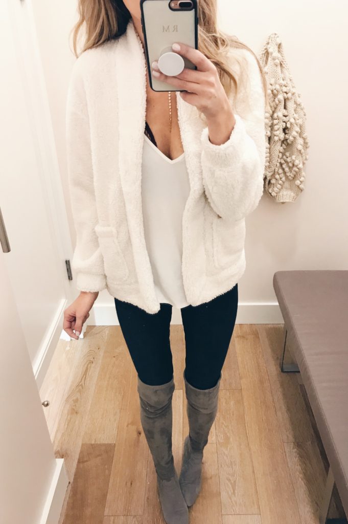 cyber week 2017 sweaters - fleece open white cardigan
