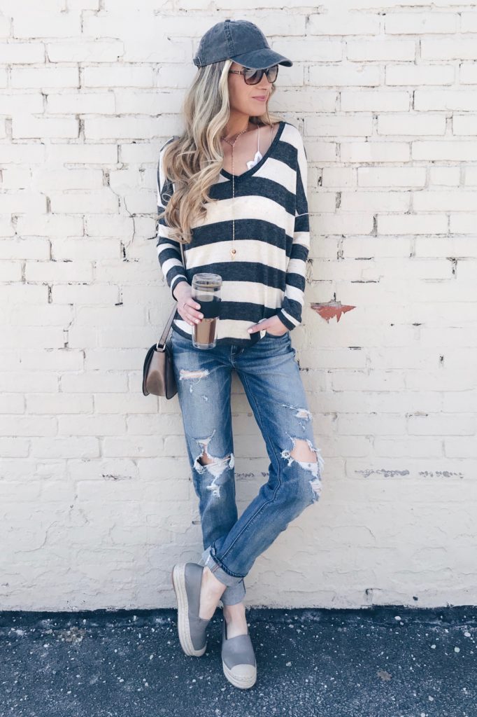 Transitional Spring Outfit- Bf jeans/striped tee