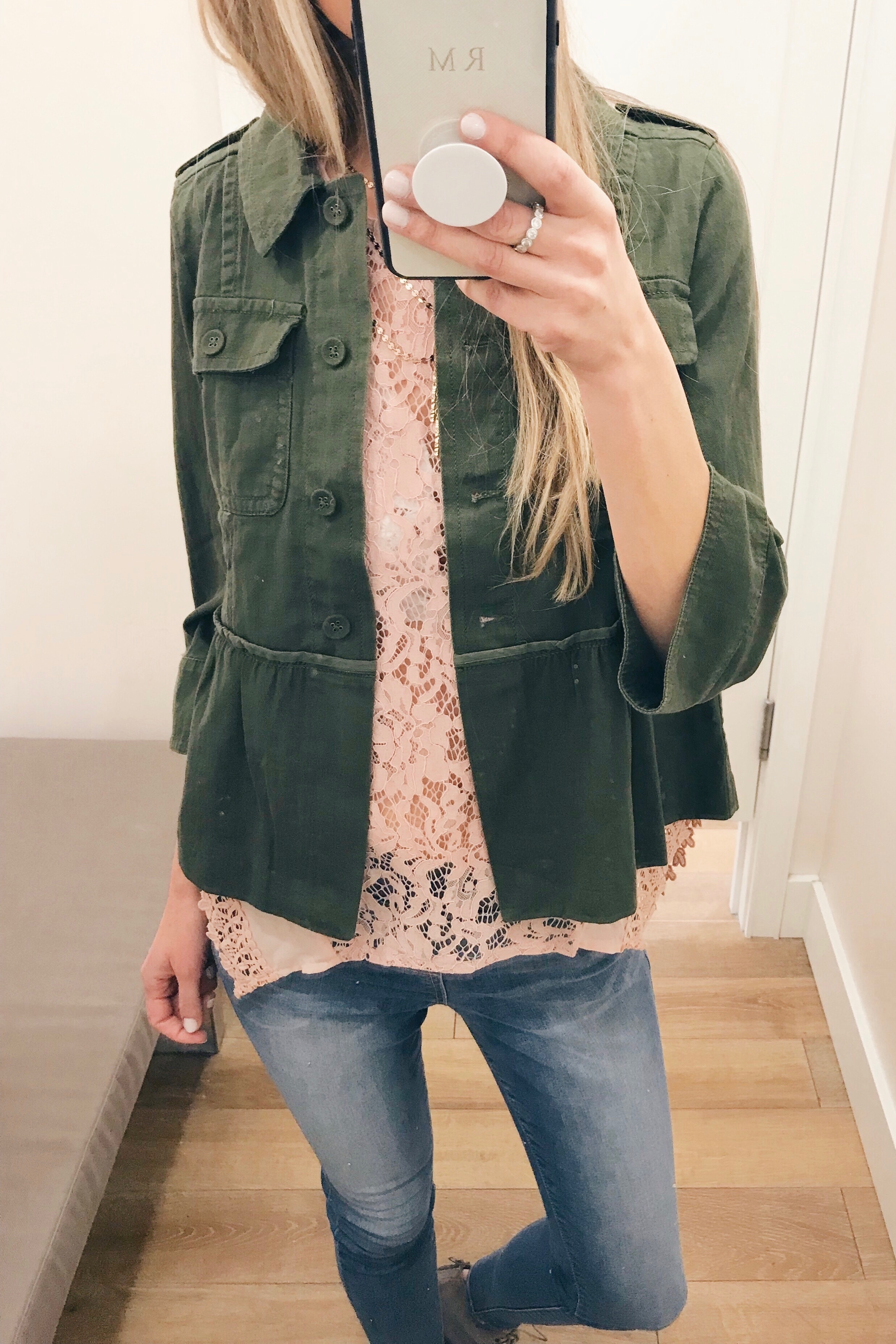 Loft Sale - lace top/military jacket