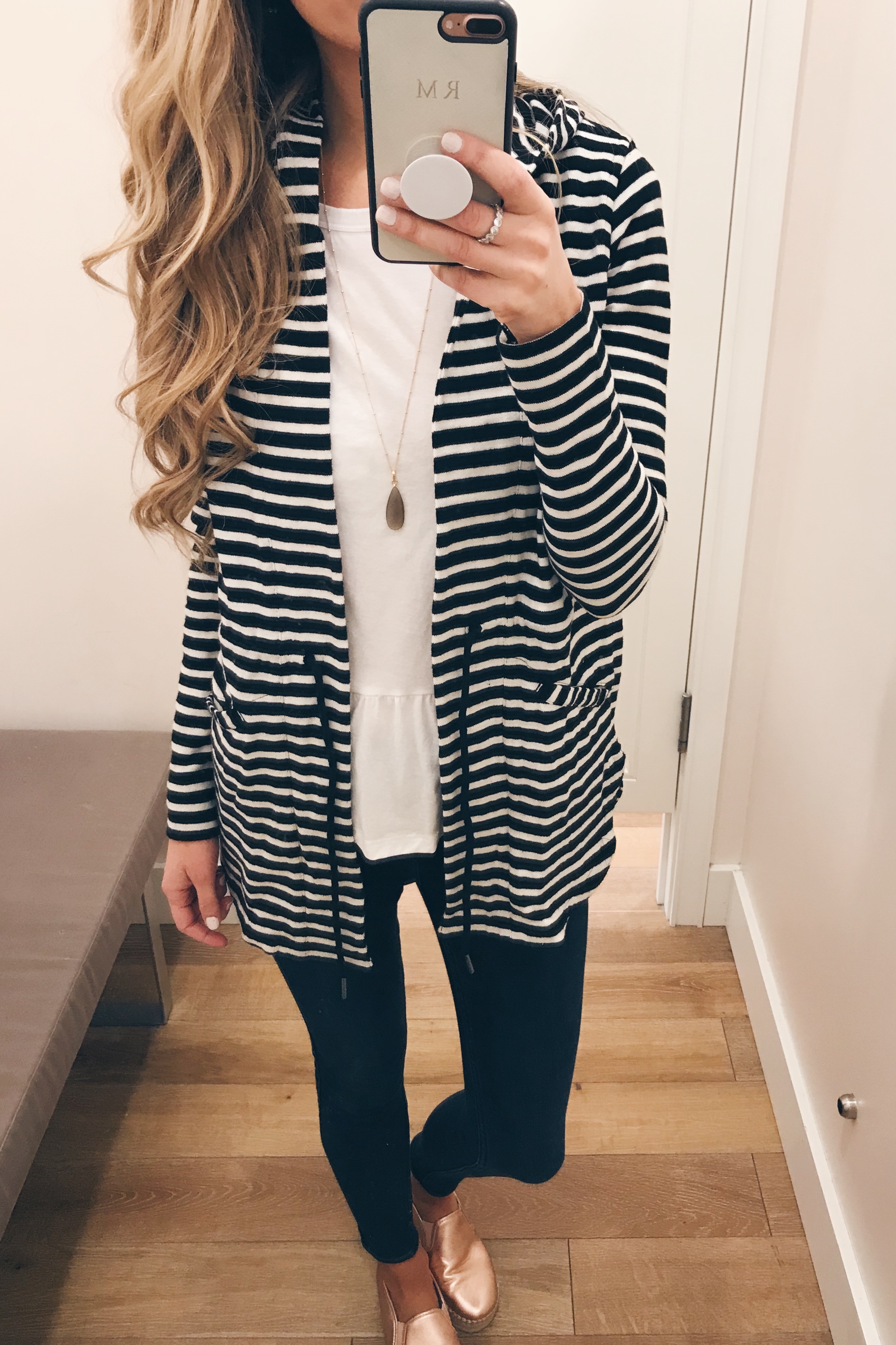 loft sale spring preview - striped cardigan over peplum tee on connecticut lifestyle blog pinterestingplans