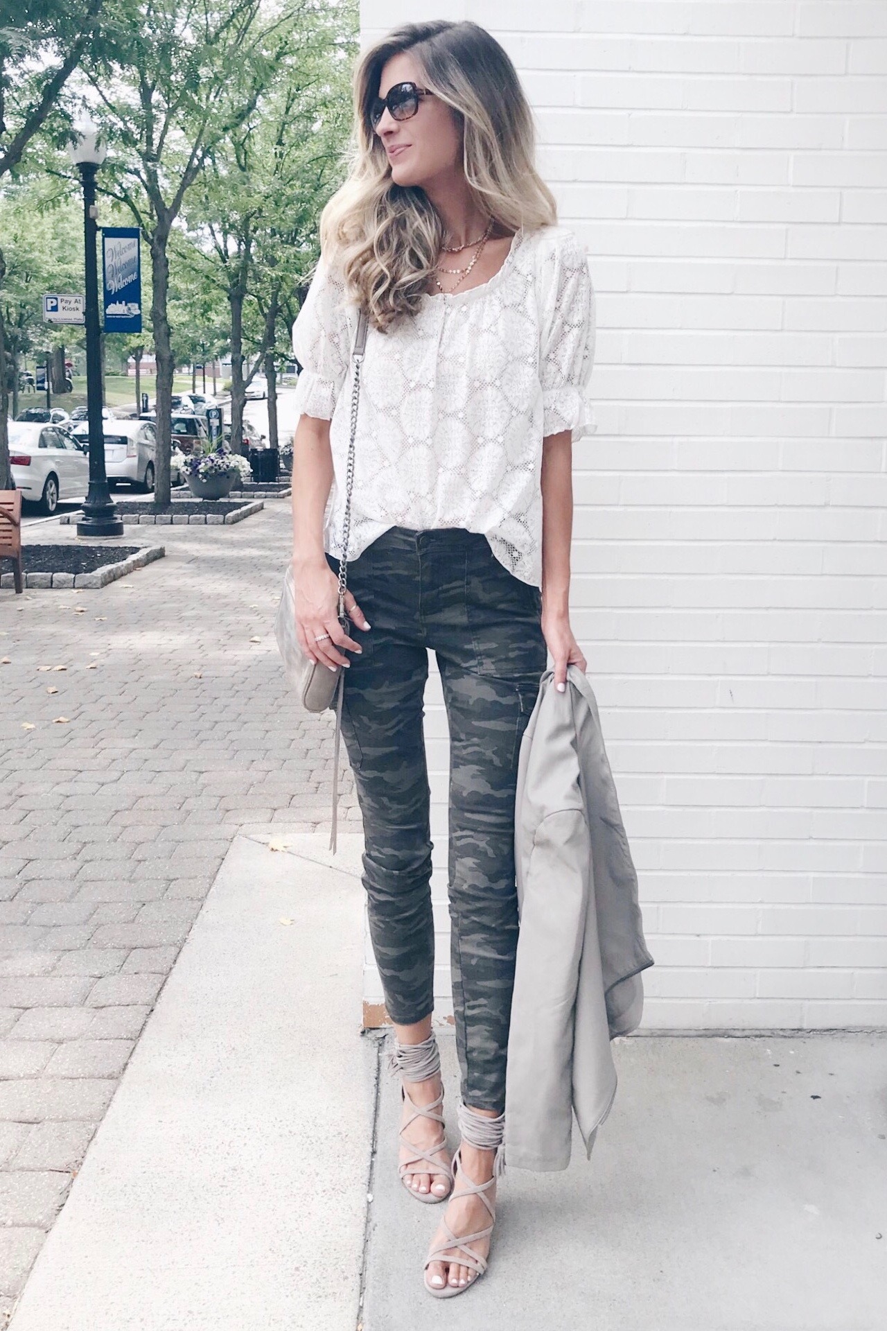 early Fall outfit ideas from the Nordstrom Anniversary sale 2018 - camo pants with lace top on Connecticut Fashion blog Pinteresting Plans