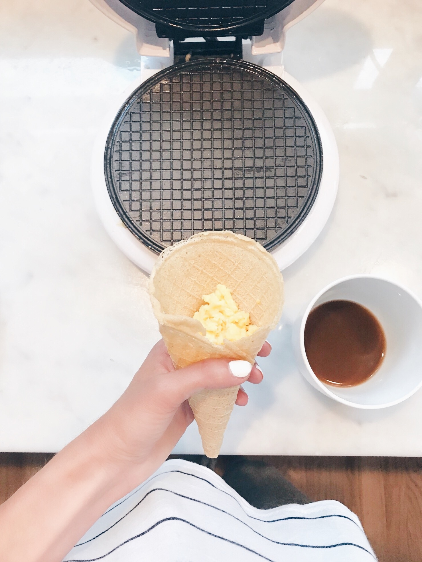 easy breakfast ideas for kids - "waffle" cones filled with scrambled eggs on pinteresting plans lifestyle blog