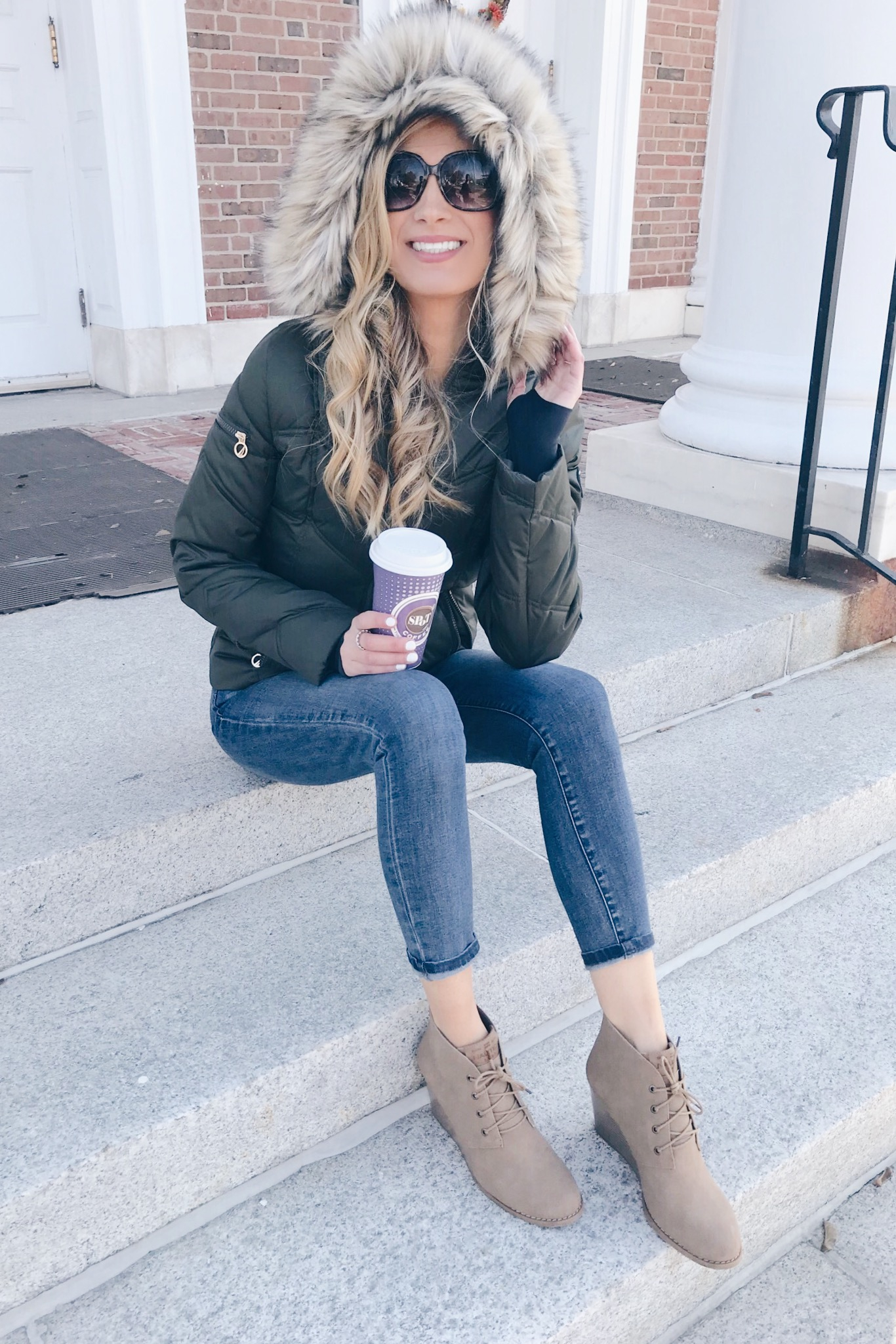  late fall outfit - fur trim hooded puffer coat on pinteresting plans blog