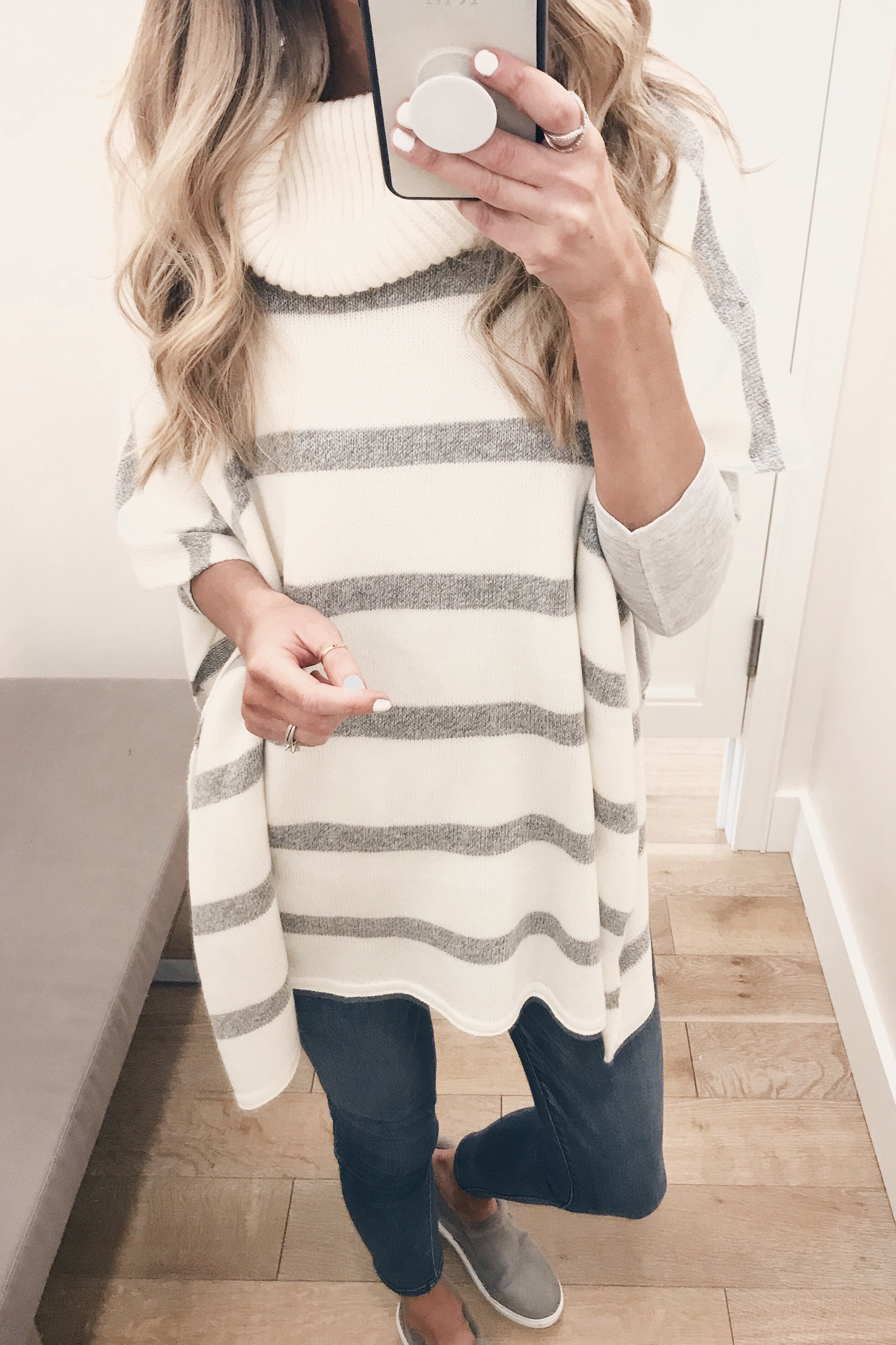 striped poncho on Pinteresting Plans fashion blog