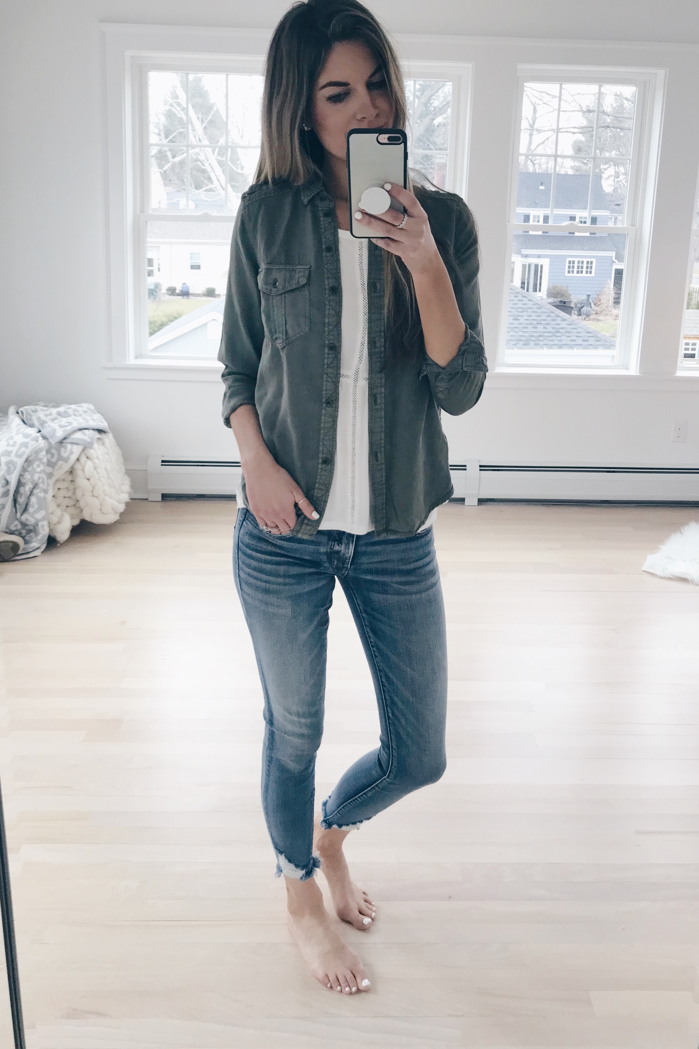 American Eagle Spring Try On - Olive Green button down