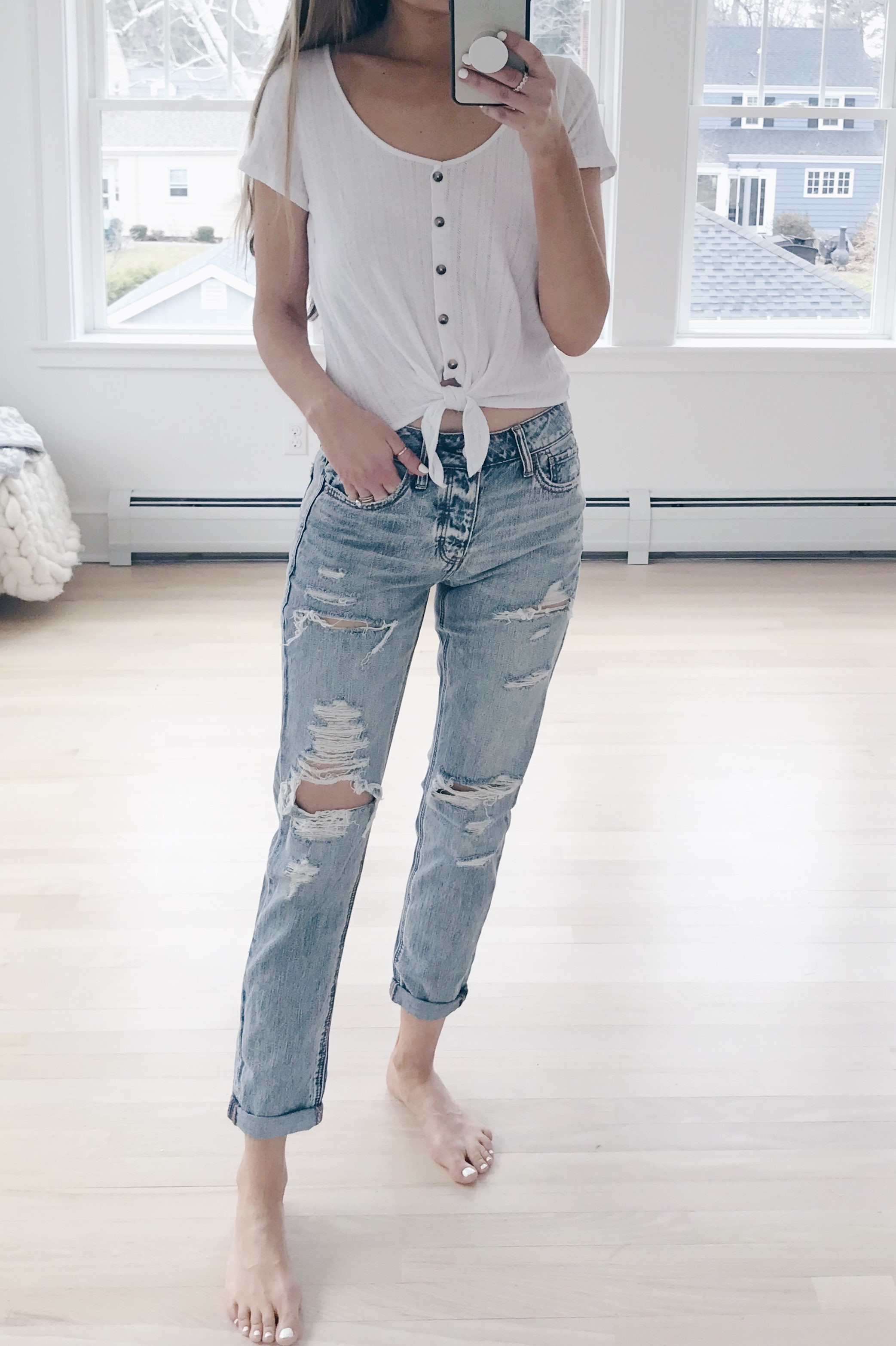 American Eagle Spring Try On - Tie Front White Tshirt