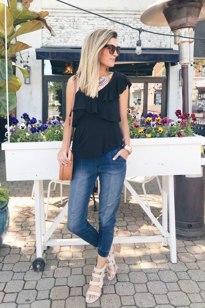 affordable denim joggers - date night outfit ideas - pinteresting plans fashion blog