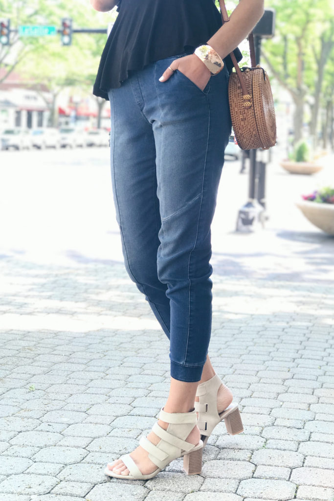 denim joggers date night outfit - pinteresting plans fashion blog