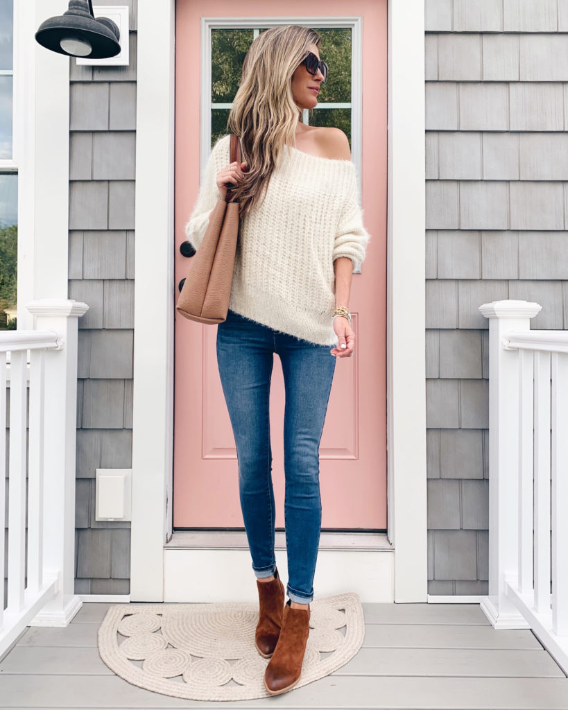 Fashion blogger wearing cognac vegan booties - pinteresting plans blog