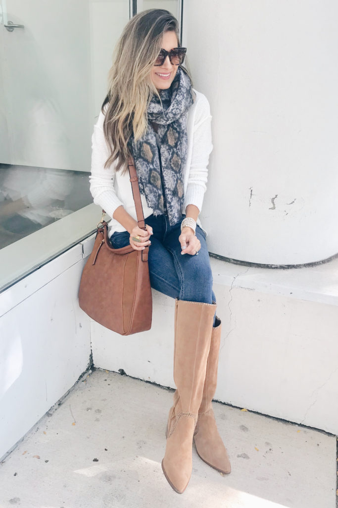 fashion blogger carrying sole society cognac chele suede hobo shoulder bag