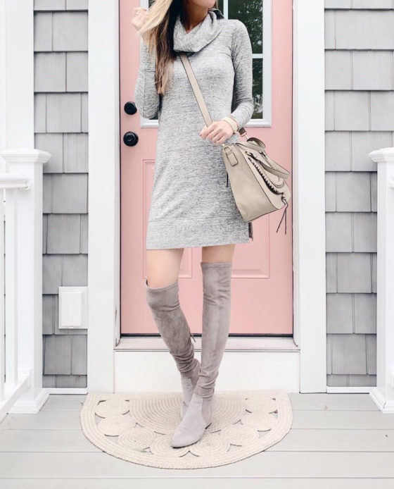 pinteresting plans amazon terry long sleeve cowl neck grey sweater dress