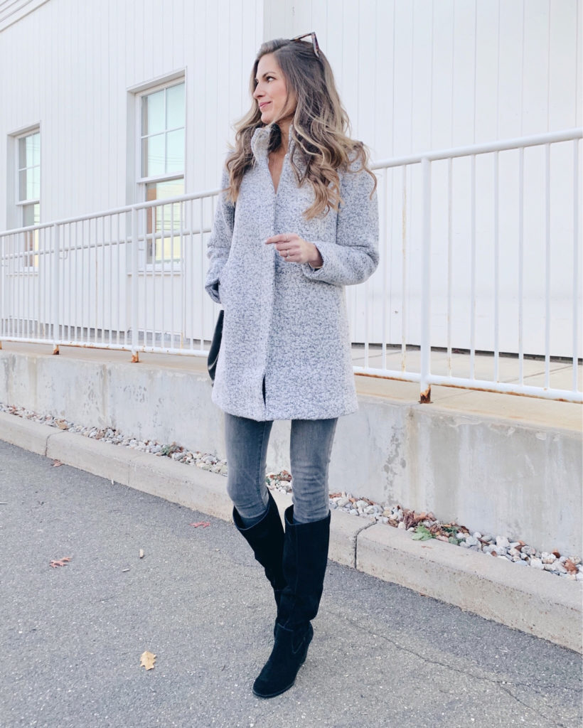 Loft funnel neck winter coat with sole society black Prony tall wedge boots