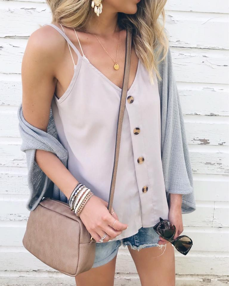 amazon vneck sleeveless button front apricot cami tank top - connecticut summer fashion
