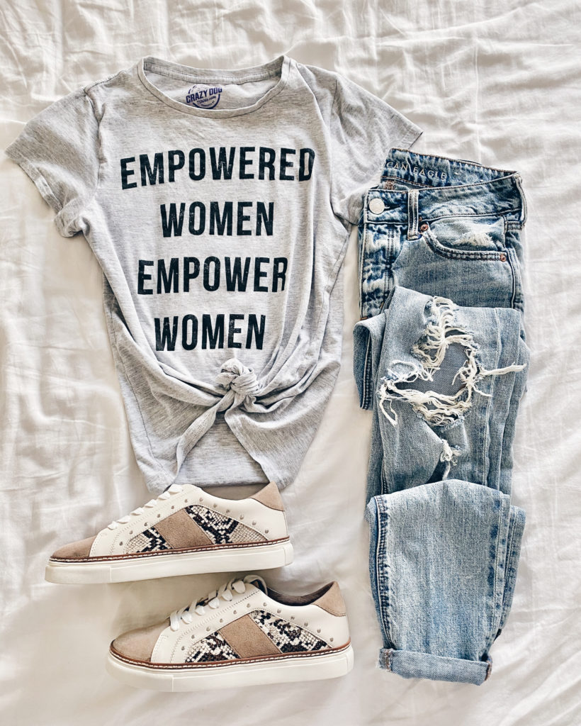 snakeskin sneakers paired with boyfriend jeans and graphic tee - pinteresting plans fashion blog