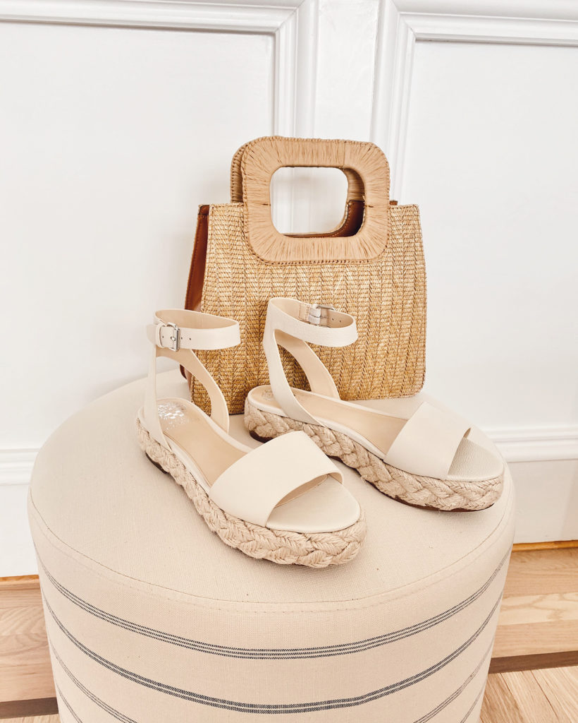 vince camuto braided flatform sandals and kenni straw satchel