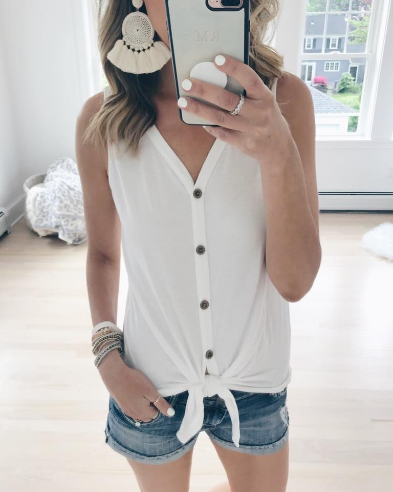 amazon fashion bestsellers - white button tie front tank