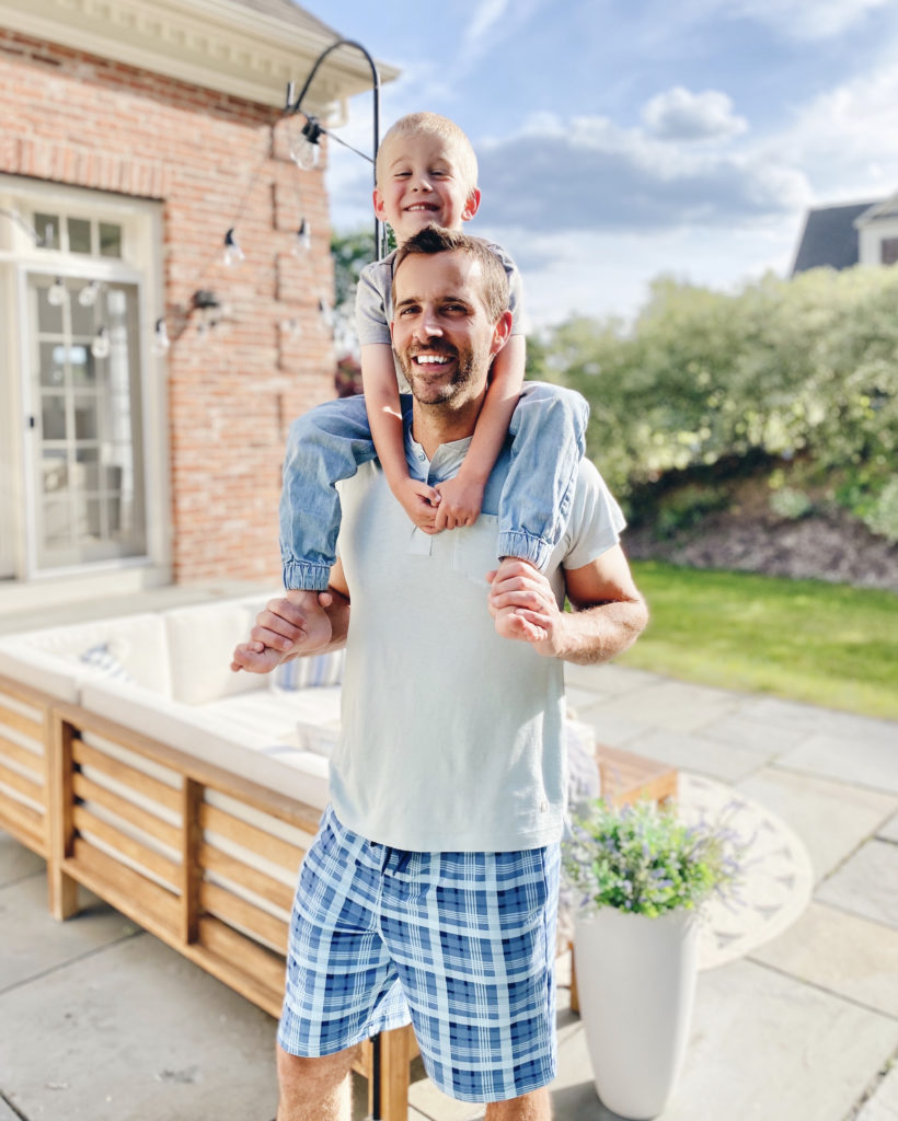 mens short sleeve henley tee with comfortable blue plaid shorts on pinteresting plans blog
