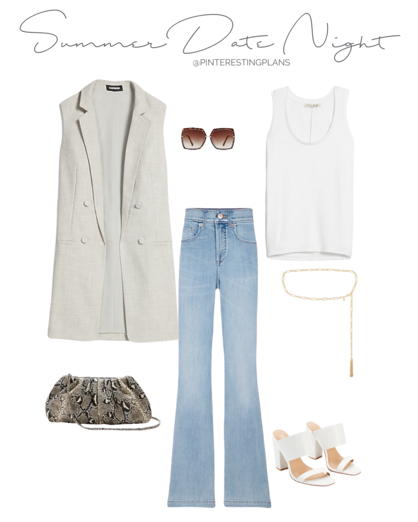 summer date night outfit with flare jeans 