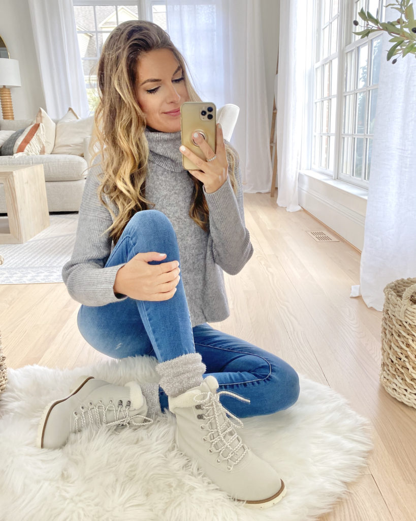 affordable lug bottom cream winter boots with socks fall outfit