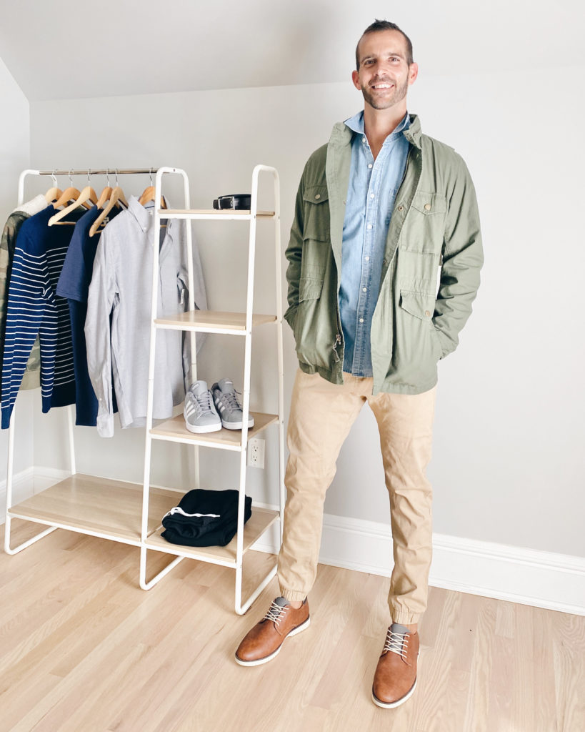 mens amazon utility jacket and khaki pants outfit - fall casual capsule wardrobe 2020