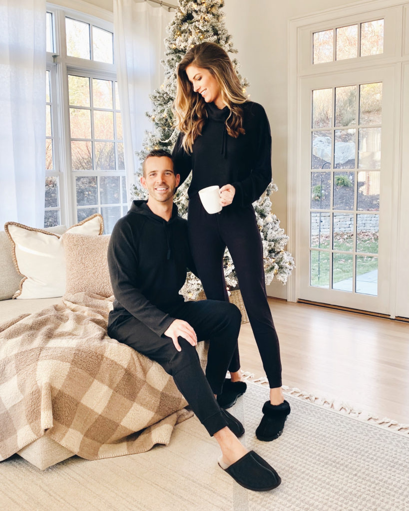 couples all black matching loungewear outfit