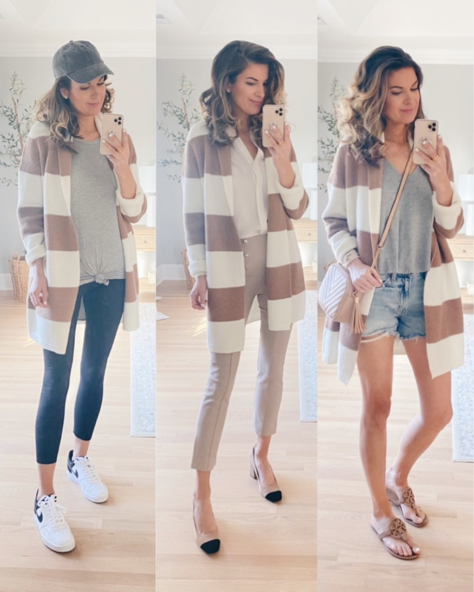 ann taylor striped shawl collar cardigan - cute spring transition outfit ideas