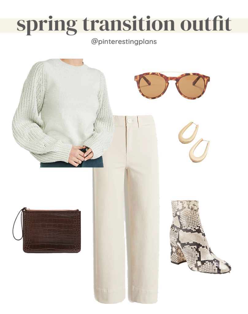 pastel spring casual chic outfit idea with wide leg jeans