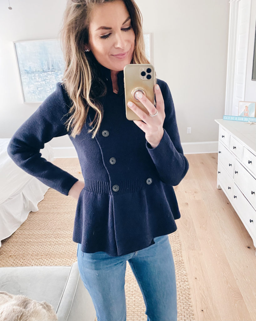express navy double breasted peplum jacket
