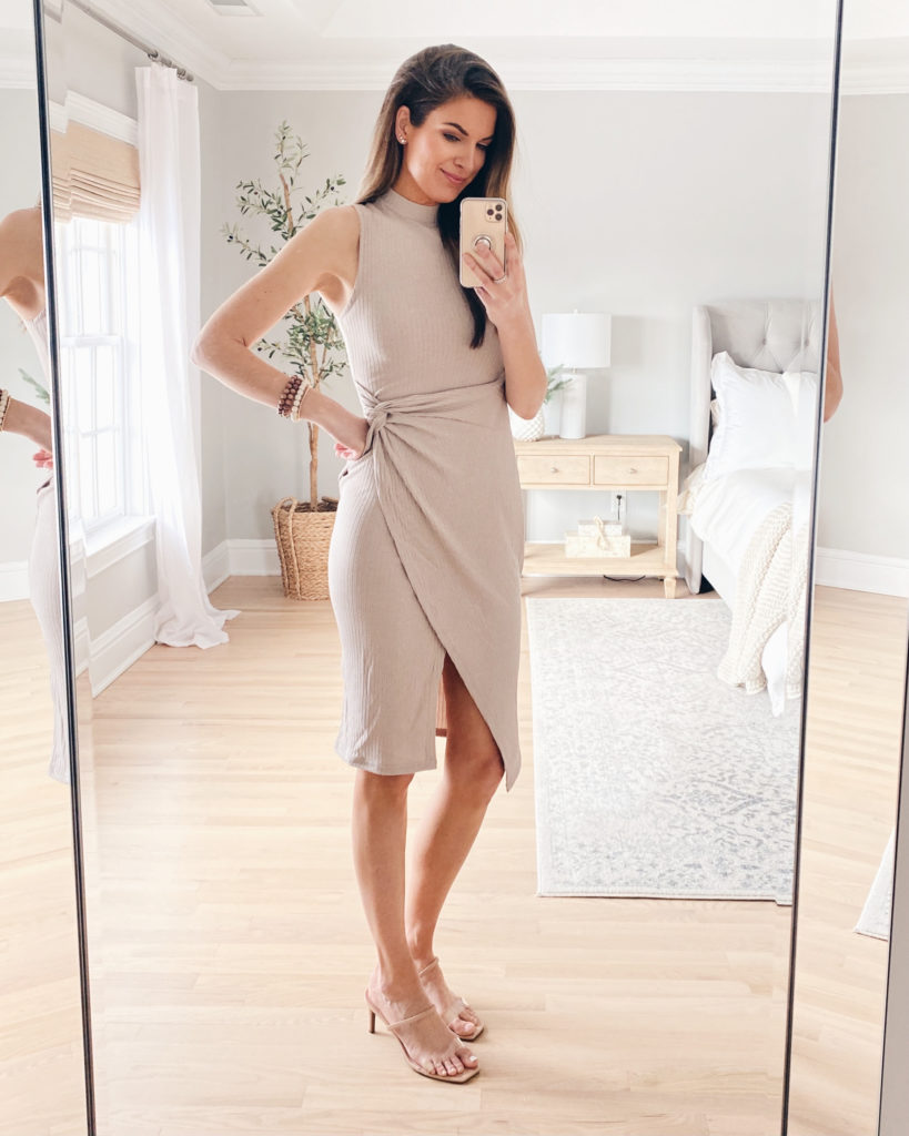 forever 21 date night outfit - ribbed twist front mock neck midi dress