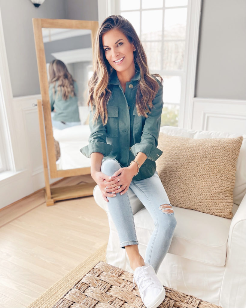 womens affordable olive green shirt jacket for spring closet essentials