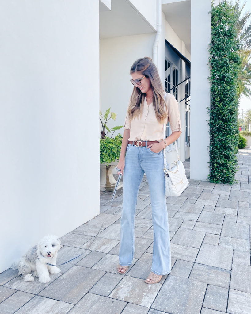 light wash flare jeans for tall women outfit