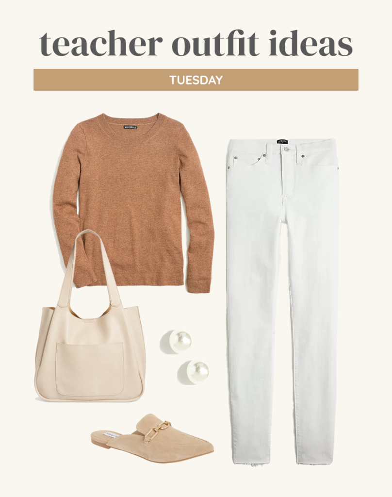 neutral fall outfit idea for teachers 2021