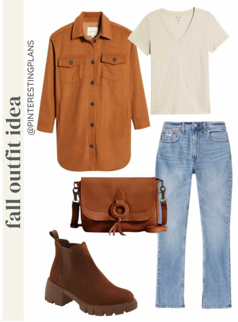 trendy fall outfit with shacket and lug sole boots outfit idea