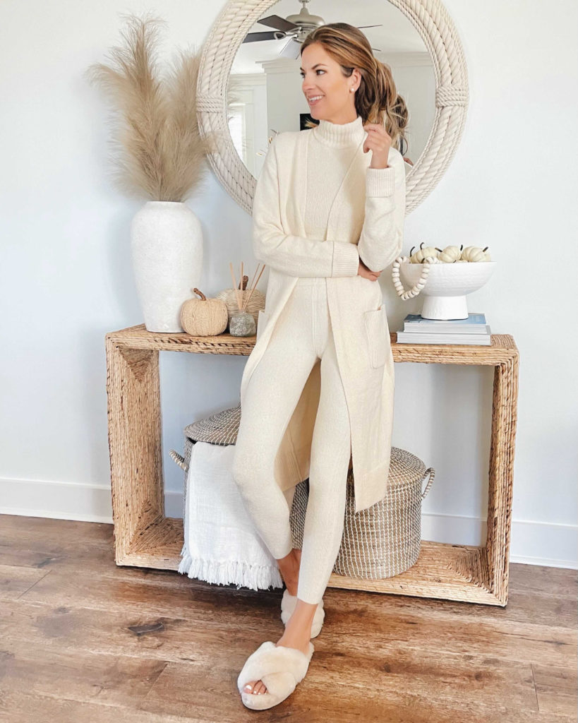monochrome cream duster cardigan lounge set