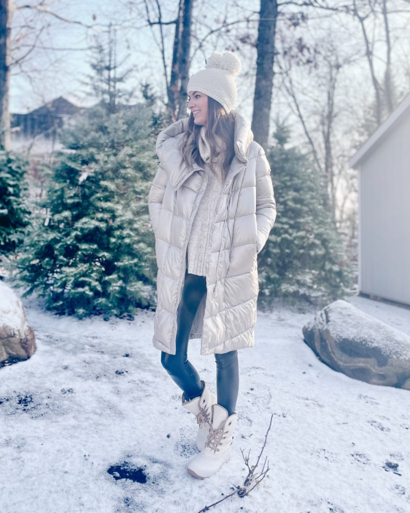 winter vacation outfit with leather leggings 