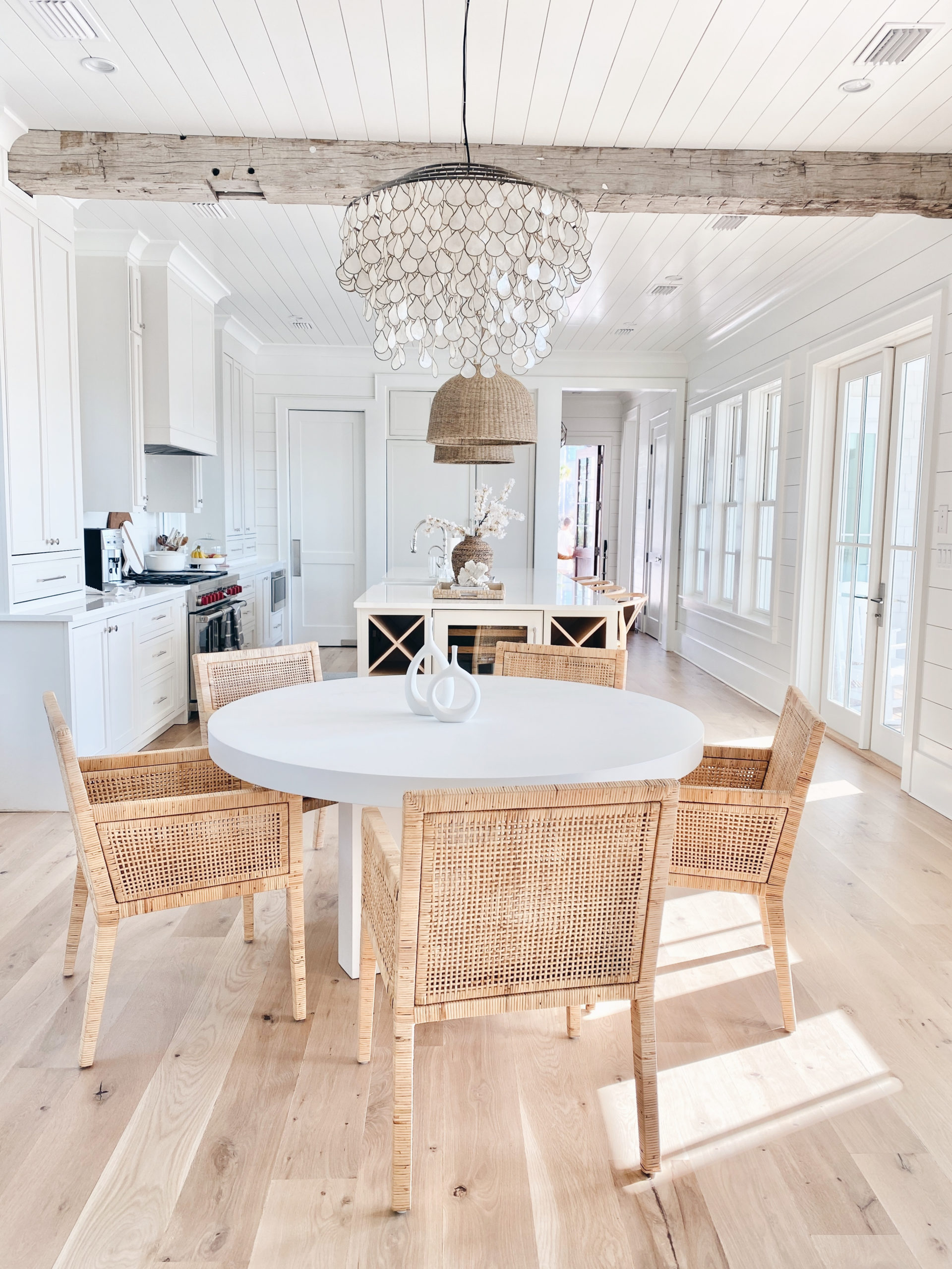 neutral modern coastal kitchen dining room